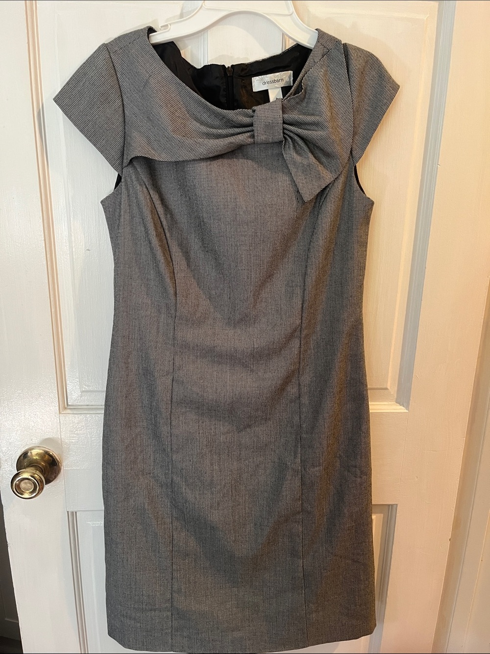 dressbarn Gray Sheath Dress with Bow Neckline